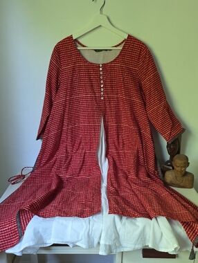 Red Striped Midi Dress with Button-Front Detail
